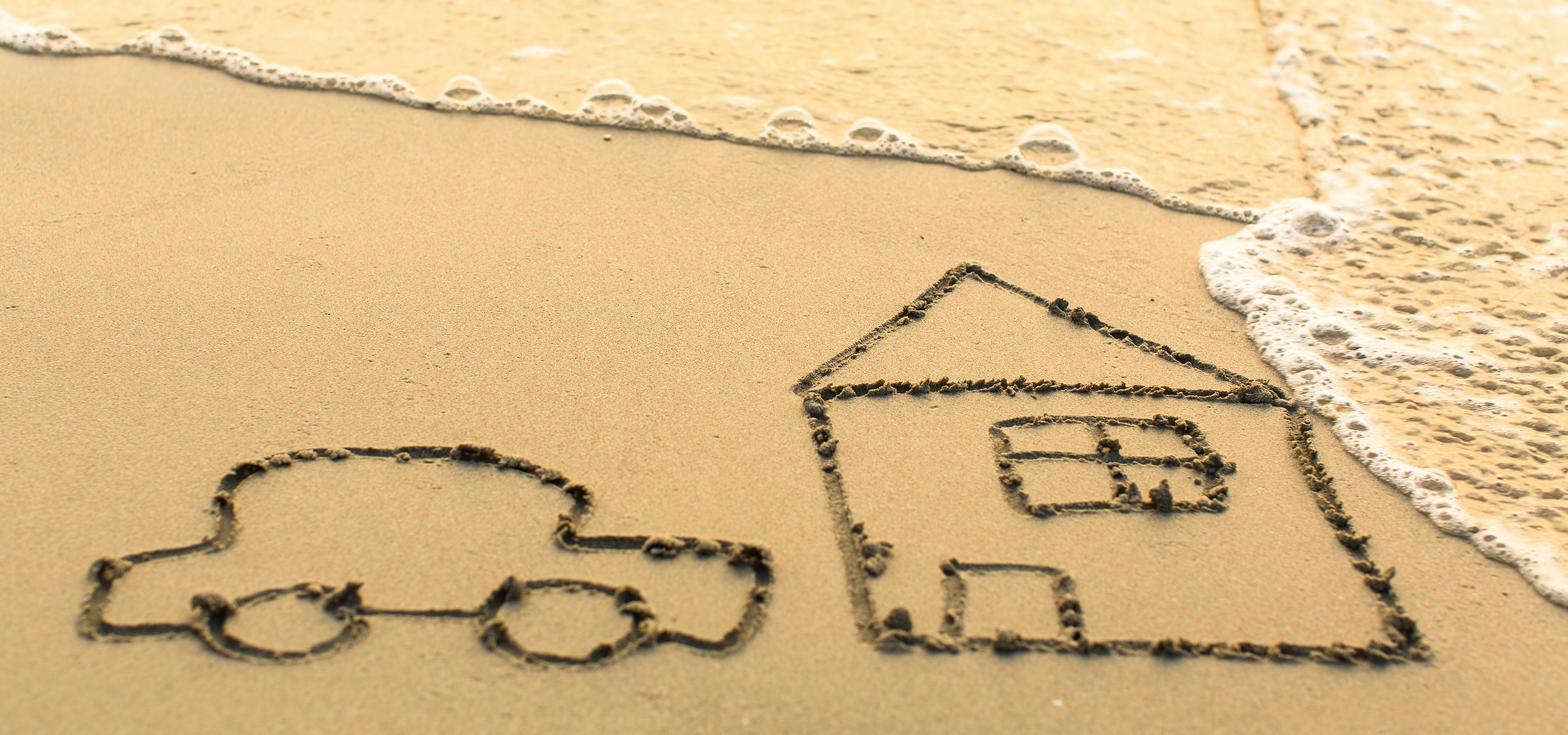 Beach with car and sand outline